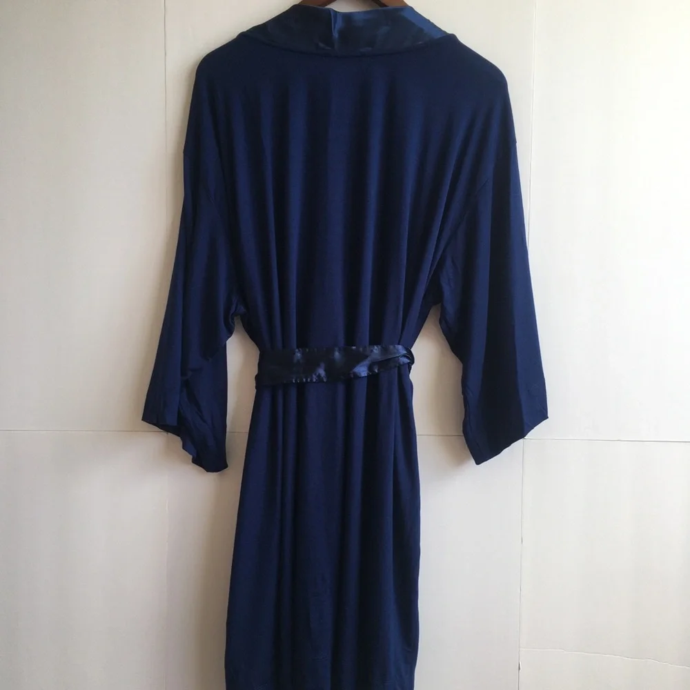 Lands' End Satin-Trim Midnight Blue Navy Robe NWOT- XL